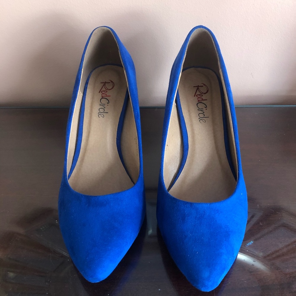 Blue Suede “Red Circle” brand wedges- sz 8 -used